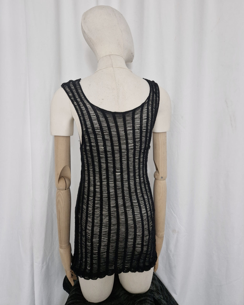 Sleeveless silk ladder-knit top