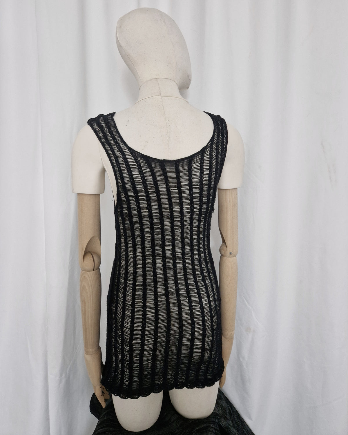 Sleeveless silk ladder-knit top