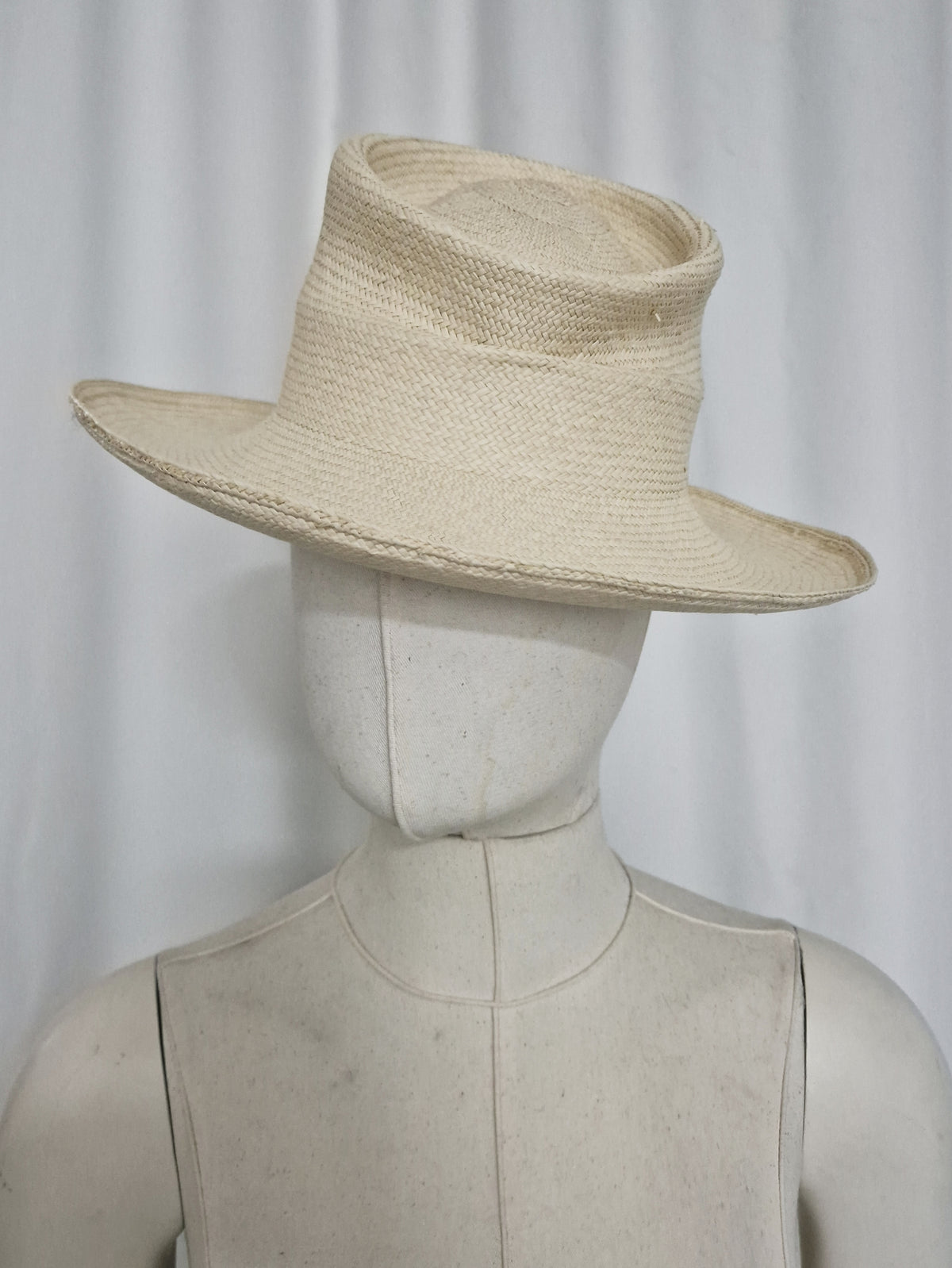 Asymmetric Toquilla Straw Hat with handcrafted Agave rope crochet detail